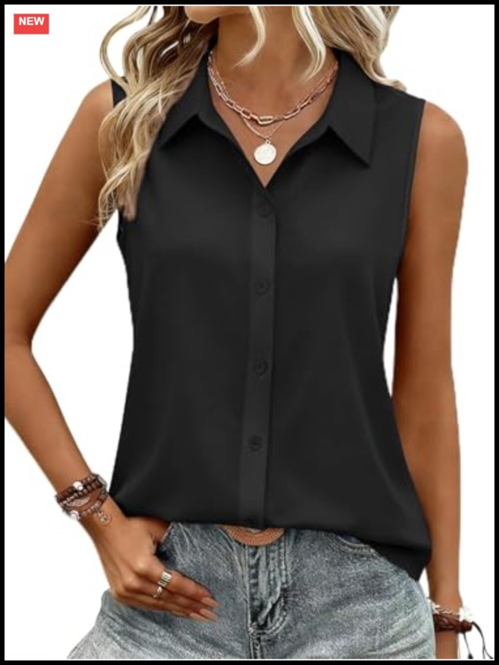 Zeagoo Women's Sleeveless Button Down Blouse V-Neck Tank Top Summer